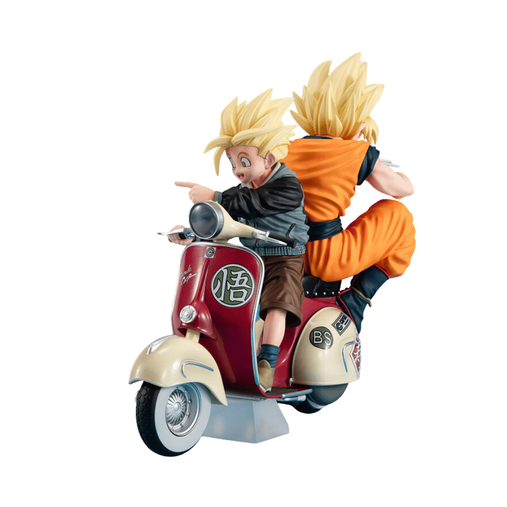 Dragon Ball Z Desktop Real McCoy EX Super Saiyan Goku and Super Saiyan Gohan on Motorbike Figure By MegaHouse